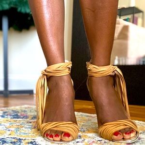 Nude suede heeled sandal